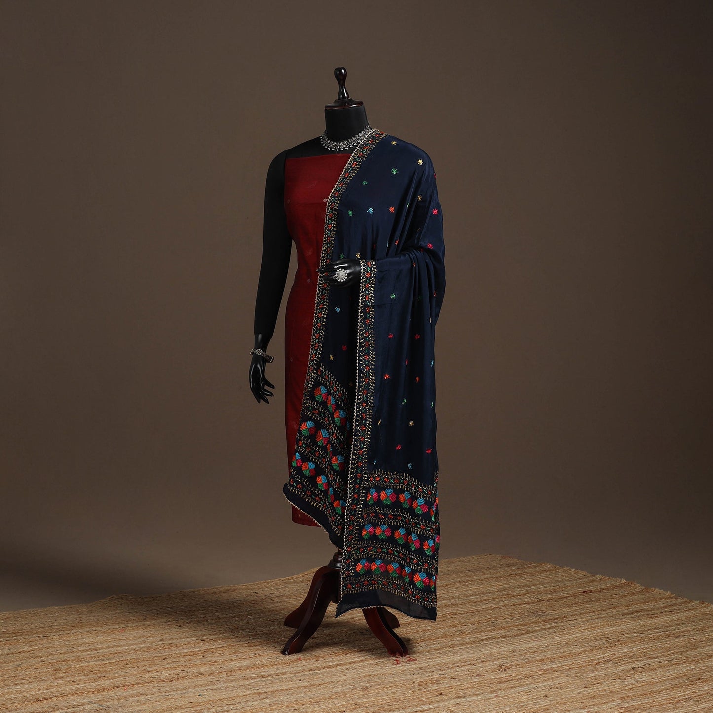 Chinon silk hand embroidered phulkari dupatta 11