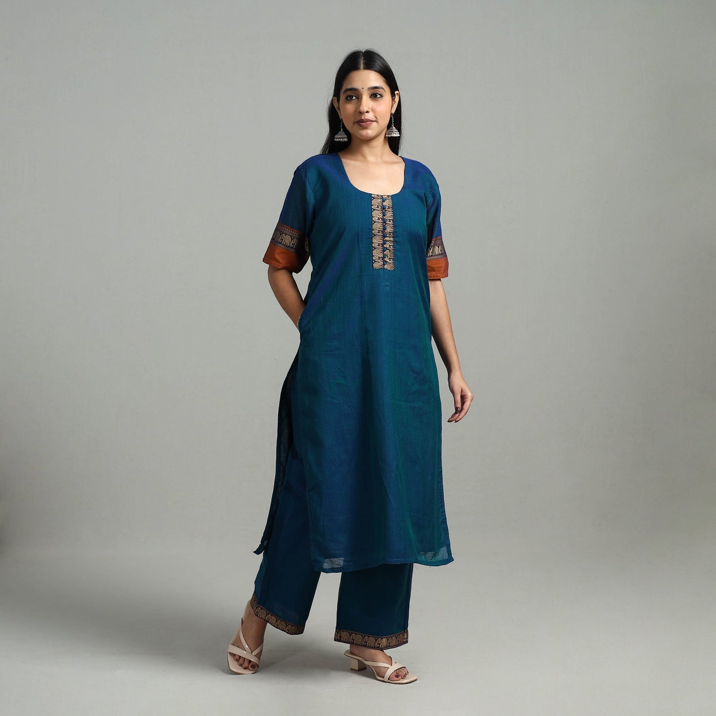 Buy Cotton Blue Dharwad Kurta Set with Palazzo & Dupatta