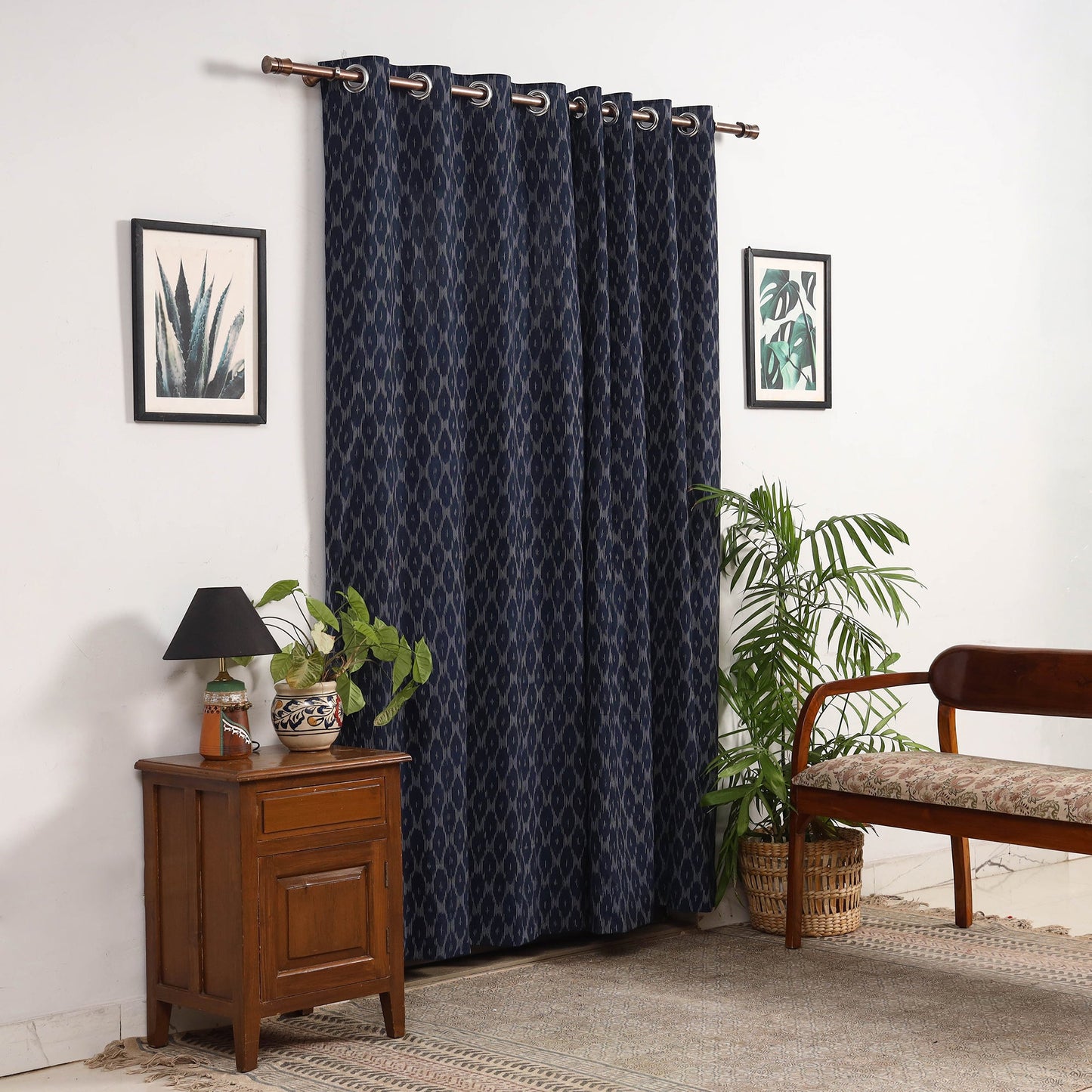 Blue - cotton door pochampally ikat curtain (7 x 3 feet)