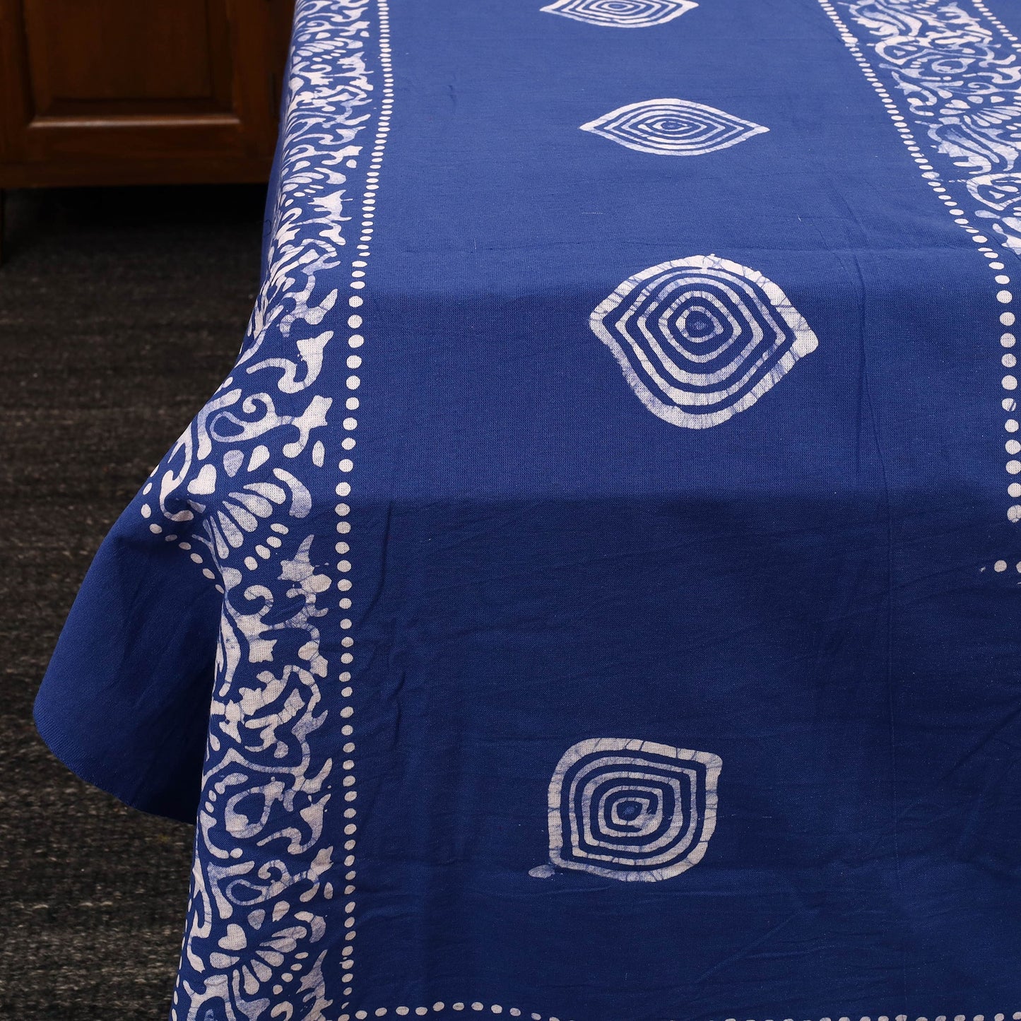 Blue Cotton Double Hand Batik Print Bed Sheet Set