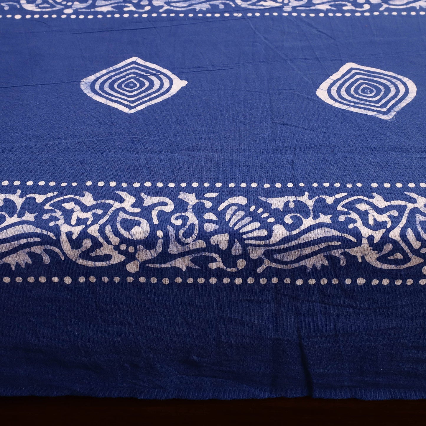 Blue Cotton Double Hand Batik Print Bed Sheet Set