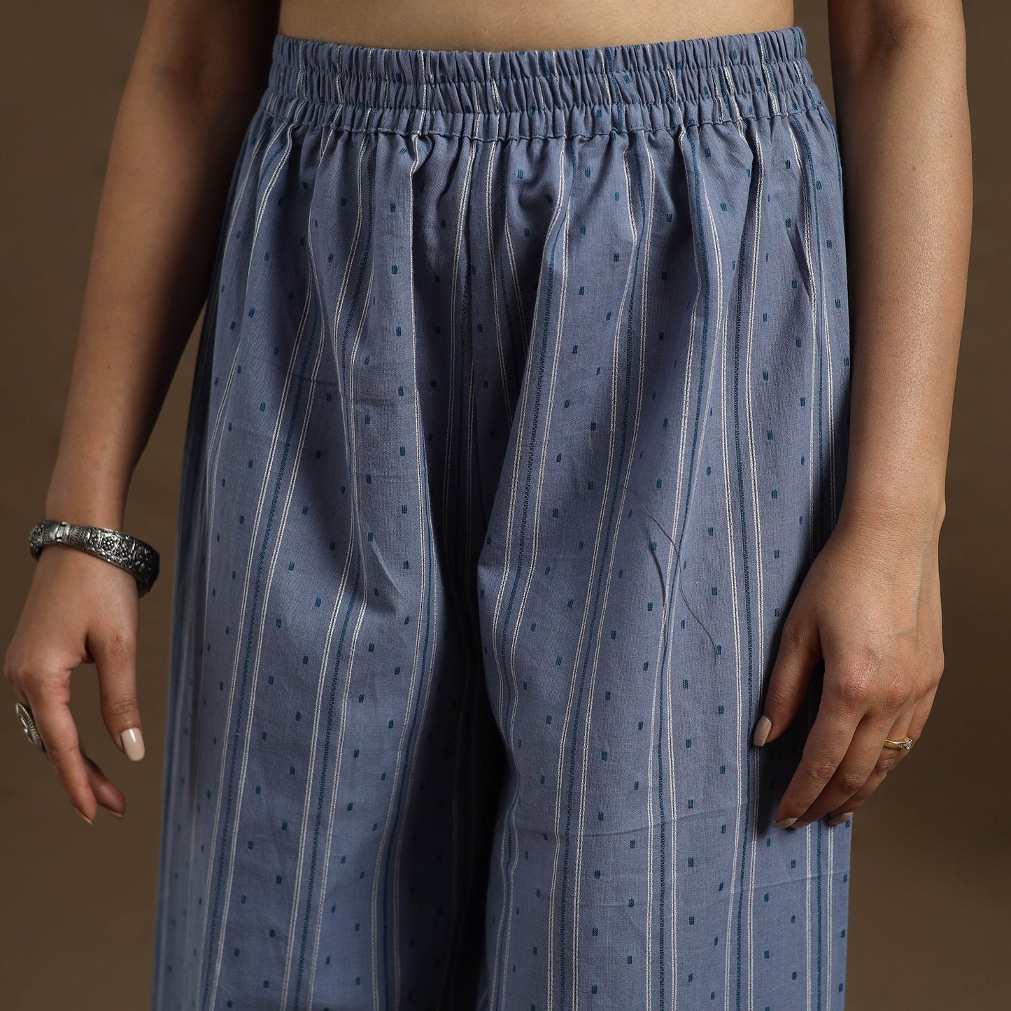 Cotton Blue Flared Jacquard Palazzo