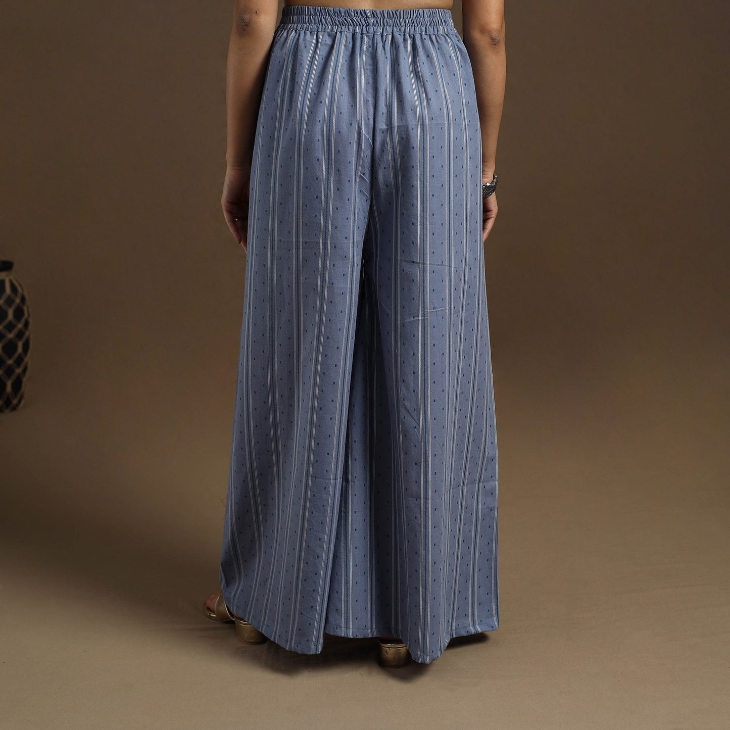 Cotton Blue Flared Jacquard Palazzo