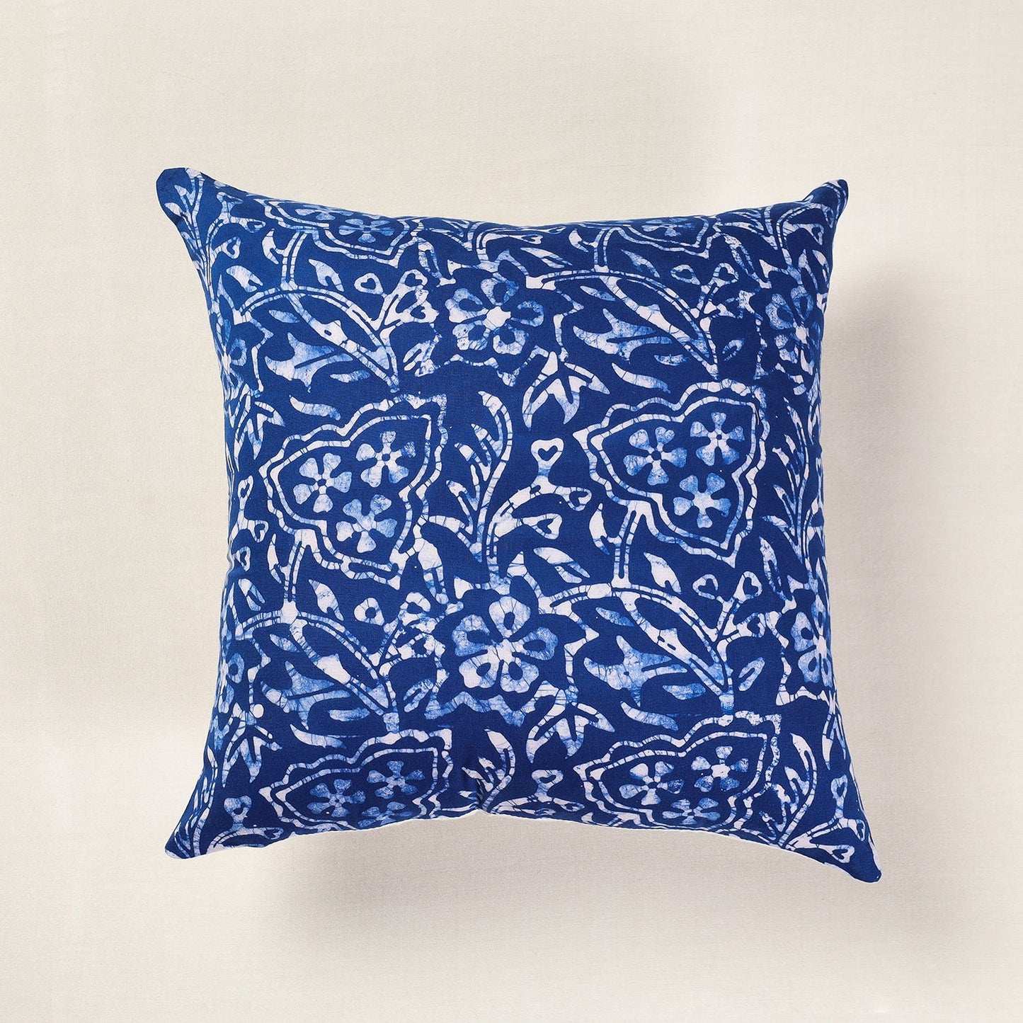 Blue Cotton Hand Batik Cushion Cover (18 x 18 in)