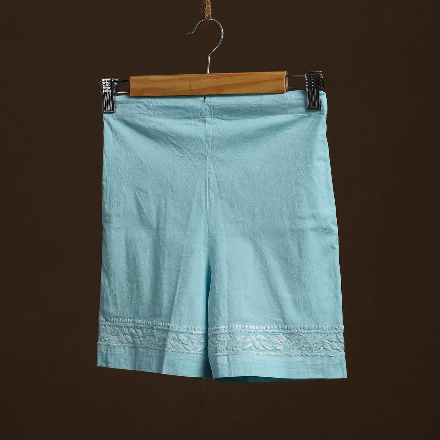 Buy Blue Cotton Hand Embroidery Chikankari Short