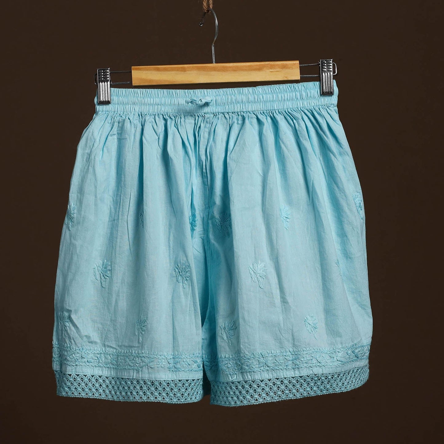 Buy Blue Cotton Hand Embroidery Chikankari Short