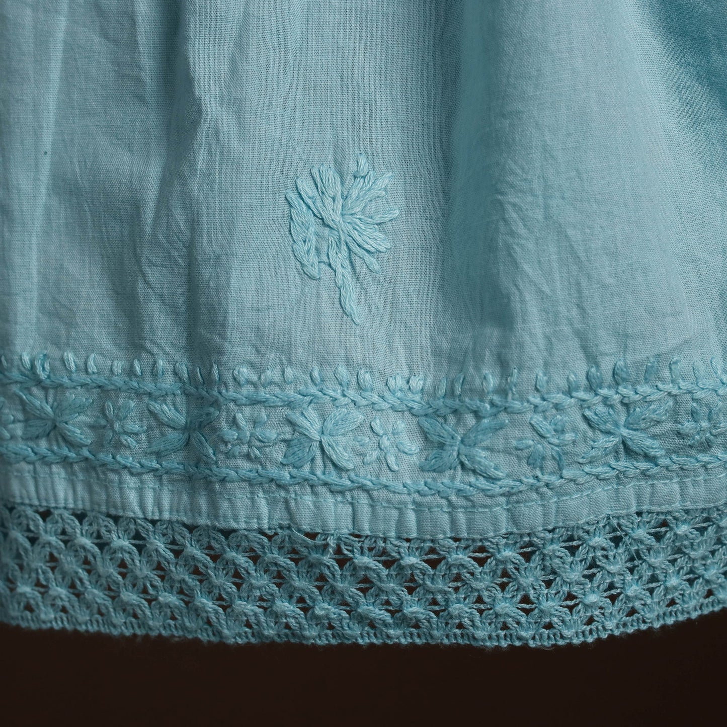 Buy Blue Cotton Hand Embroidery Chikankari Short