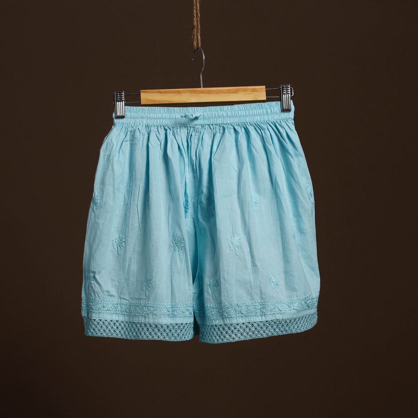 Buy Blue Cotton Hand Embroidery Chikankari Short