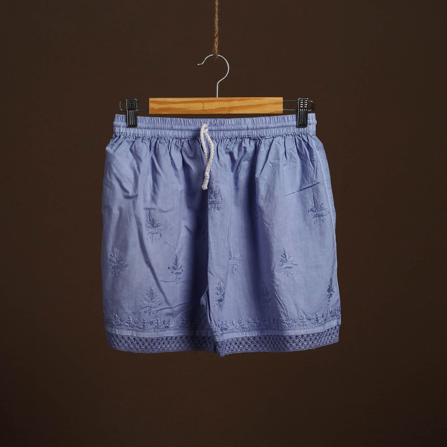 Buy Blue Cotton Hand Embroidery Chikankari Short