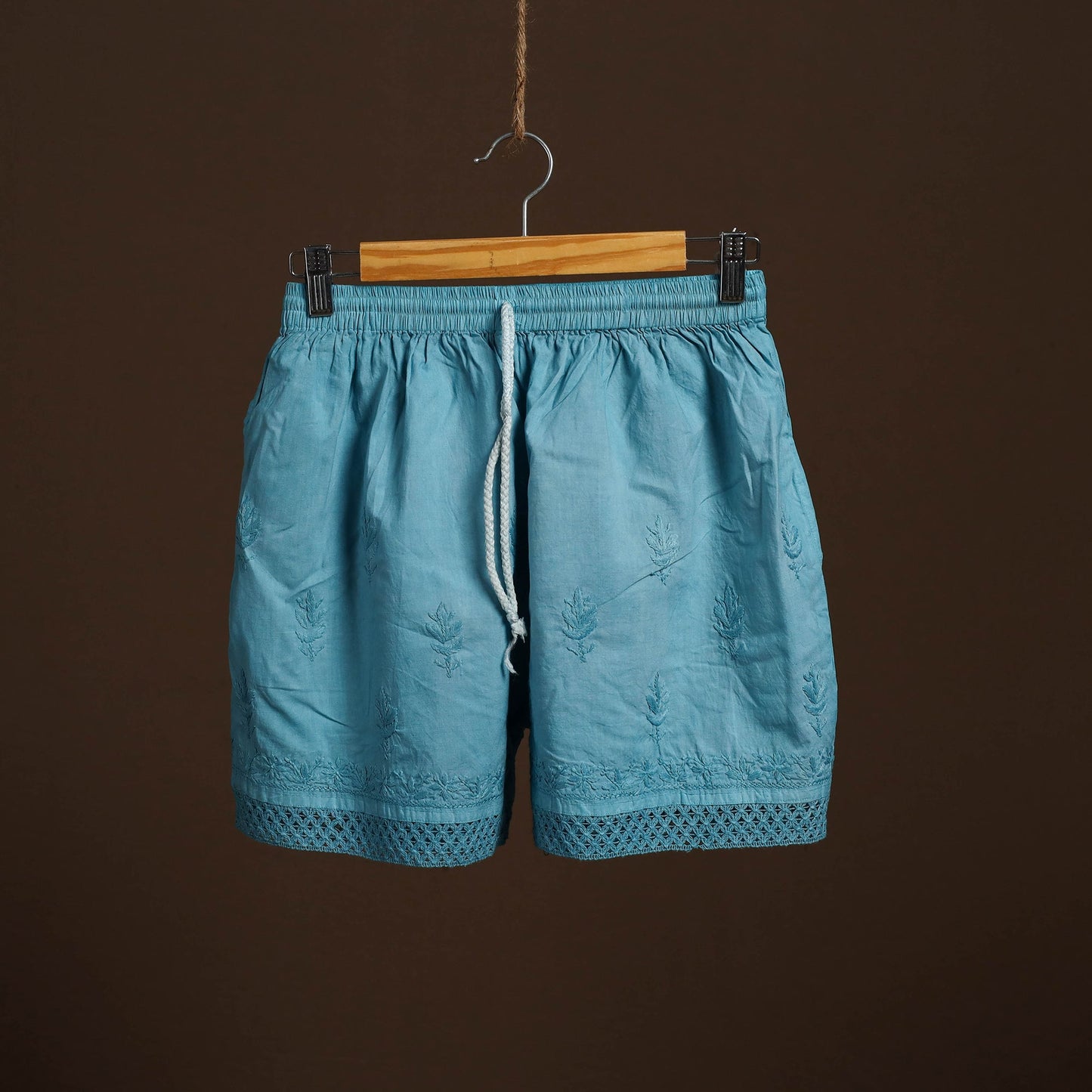 Blue Cotton Hand Embroidery Chikankari Short