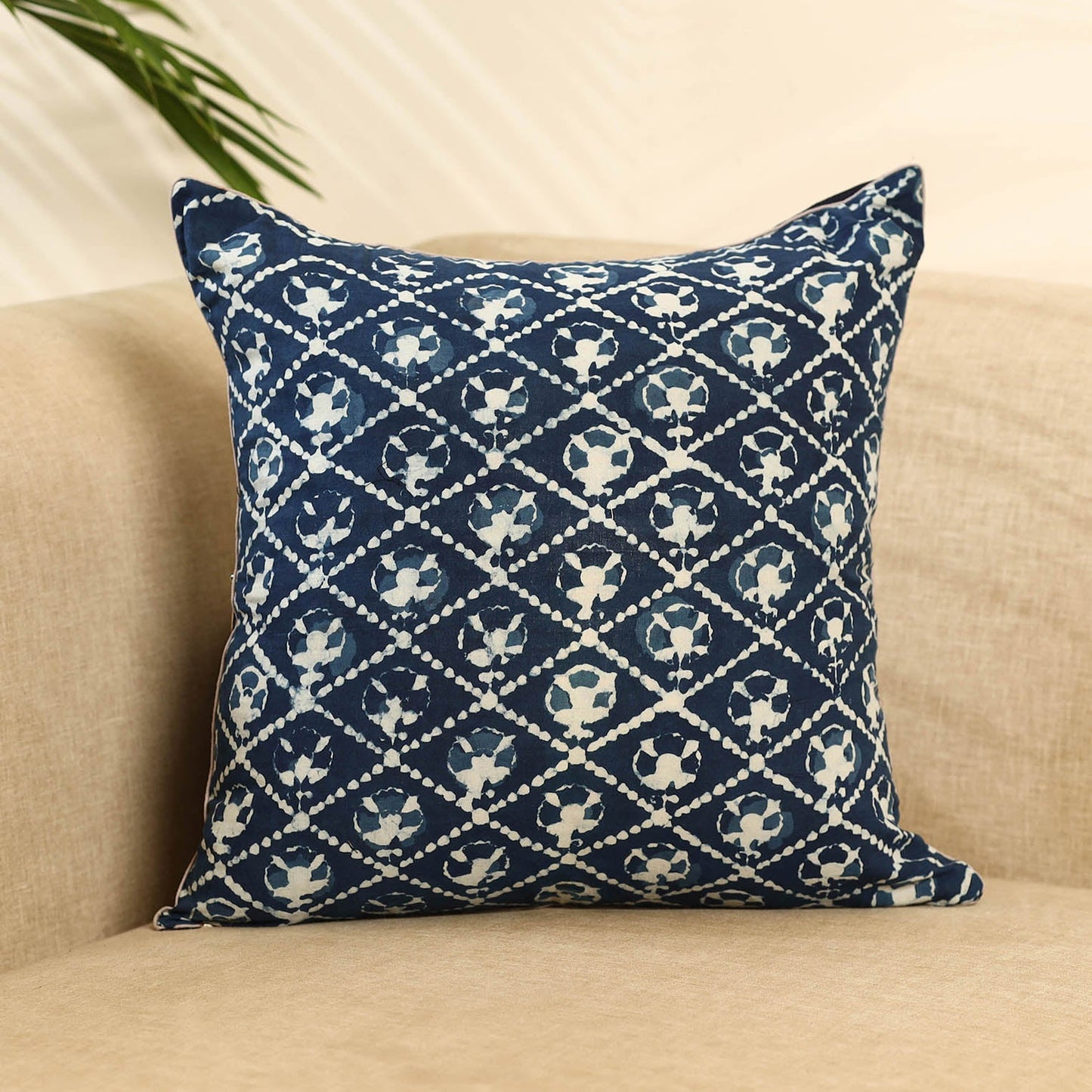 Buy Blue Block Print Cotton Indigo Bagru Cushion Cover