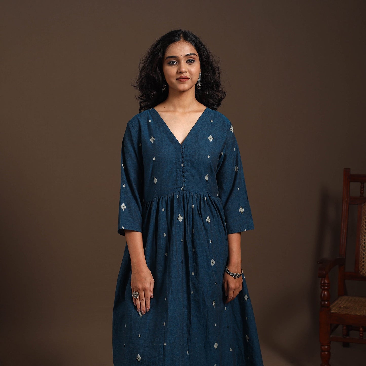 Blue - cotton jacquard kurta set (set of 2) 07 - handcrafted