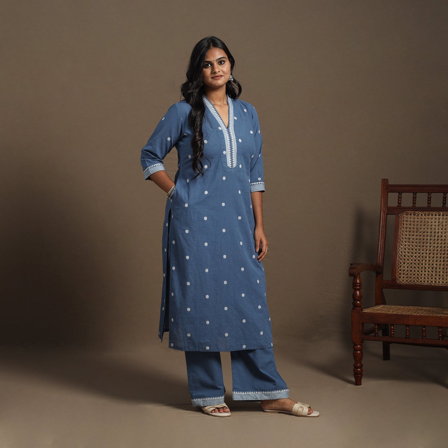 Blue Cotton Jacquard Kurta Set (Set of 2)