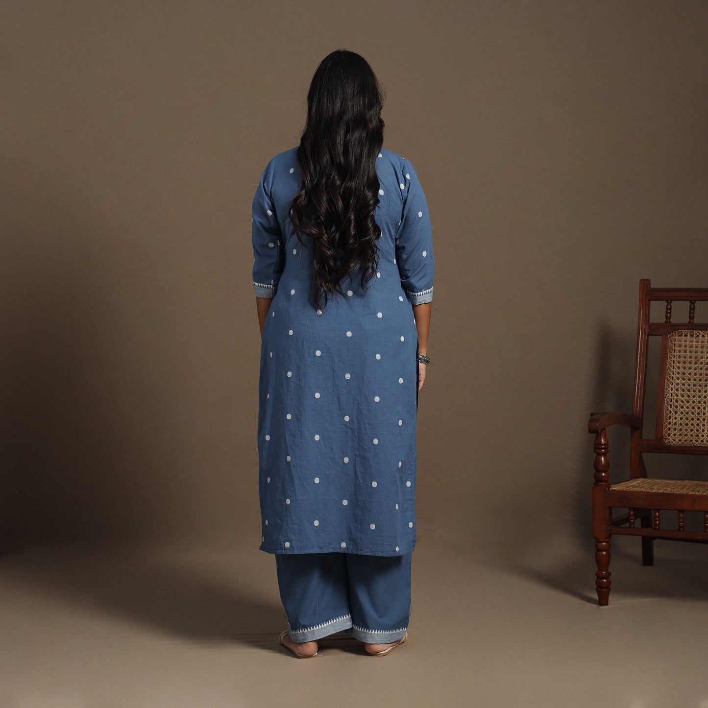 Blue Cotton Jacquard Kurta Set (Set of 2)