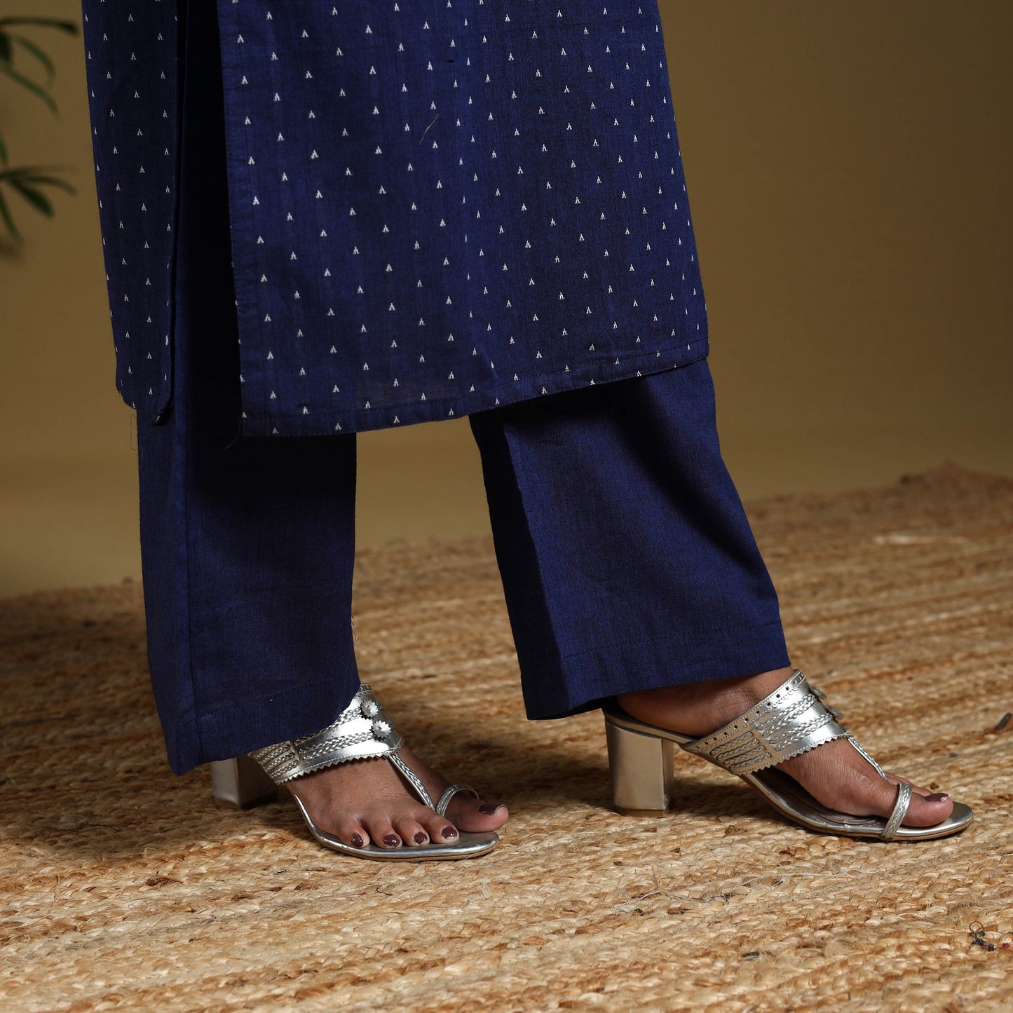 Blue - cotton jacquard kurta set (set of 3) 09 - handcrafted