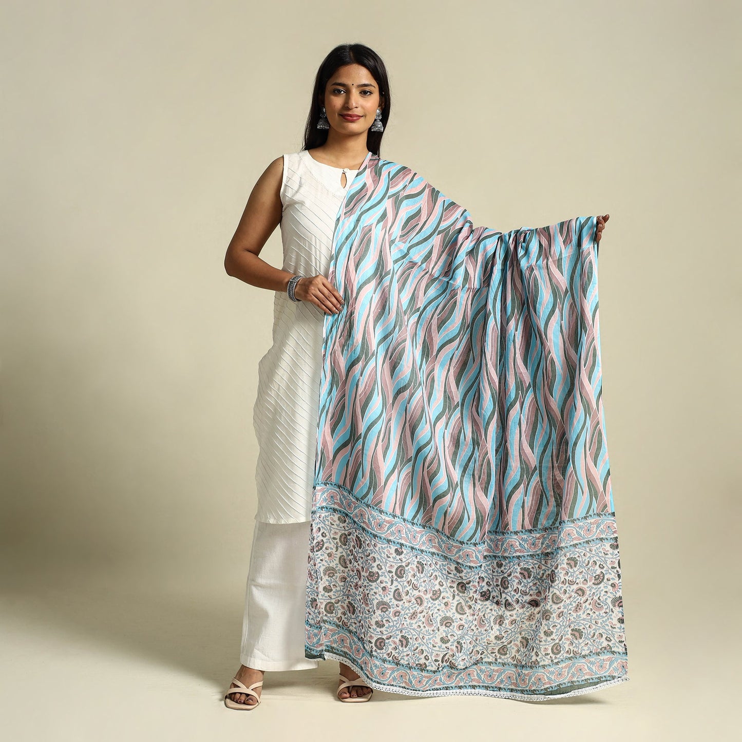 Buy Blue Cotton Jaipur Printed Dupatta Online