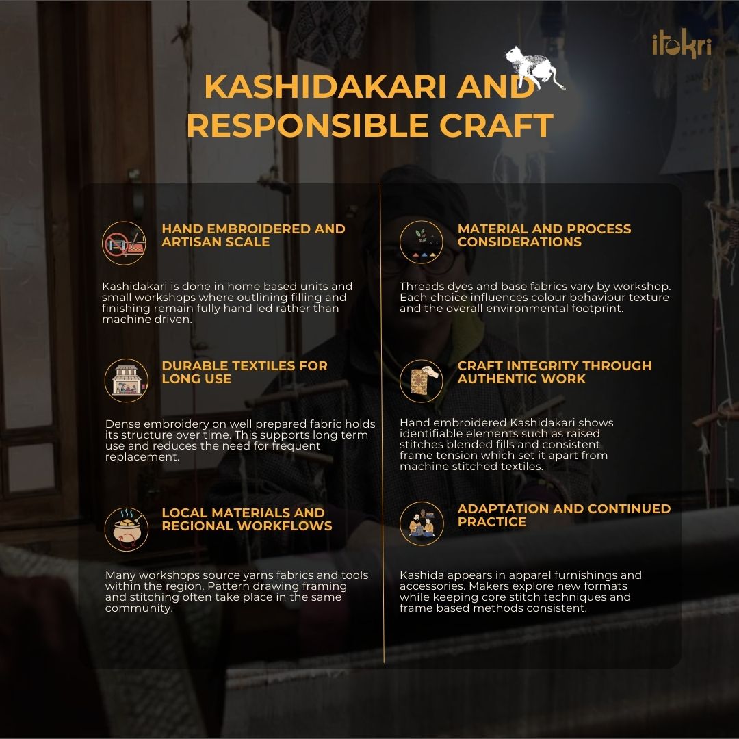 Blue - cotton kashida embroidery stole 10 - handcrafted