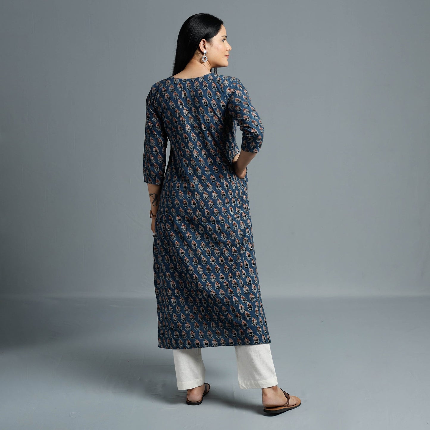 Ajrakh Block Printed Cotton Long Kurta for Women