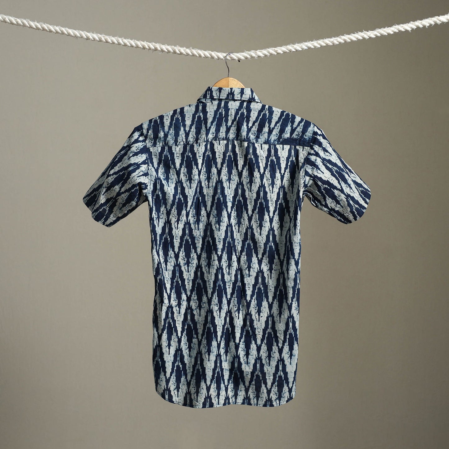 Blue Block Print Cotton Men Half Sleeve Indigo Bagru Shirt
