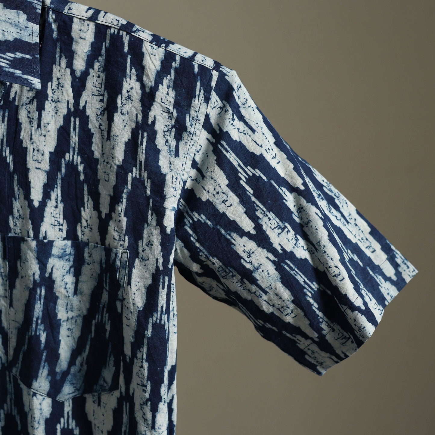 Blue Block Print Cotton Men Half Sleeve Indigo Bagru Shirt