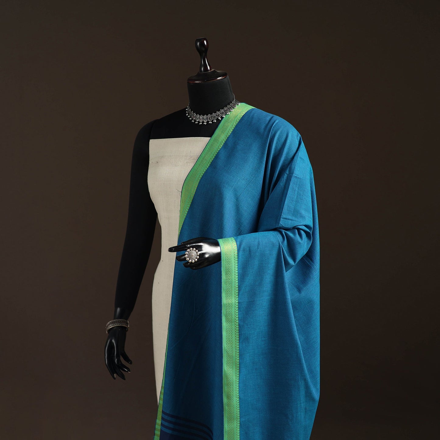 Cotton plain dupatta with thread border 33 - handcrafted