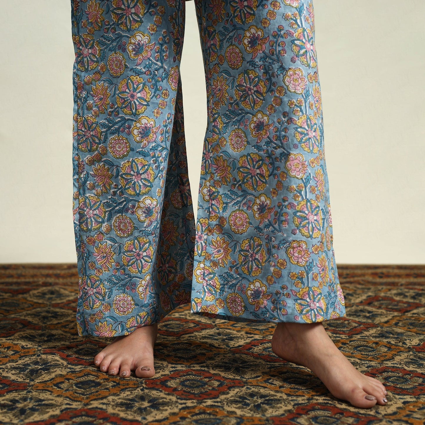Cotton Blue Sanganeri Block Print Night Suit Set Online