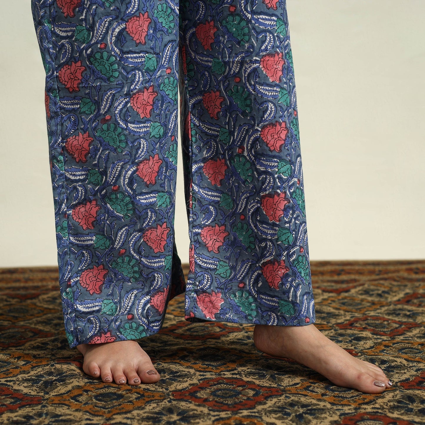 Blue Cotton Sanganeri Block Print Night Suit Set