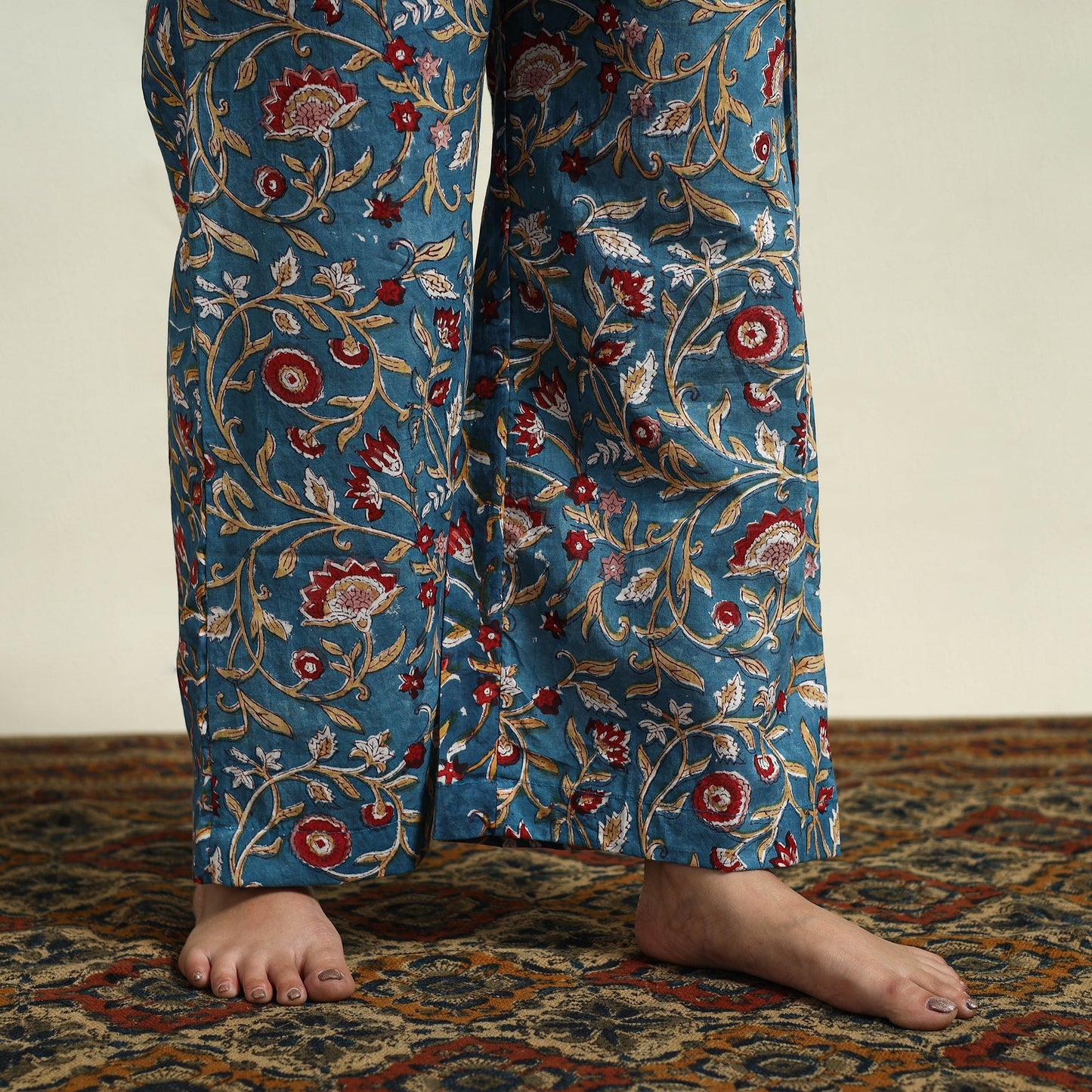 Blue Cotton Sanganeri Block Print Night Suit Set