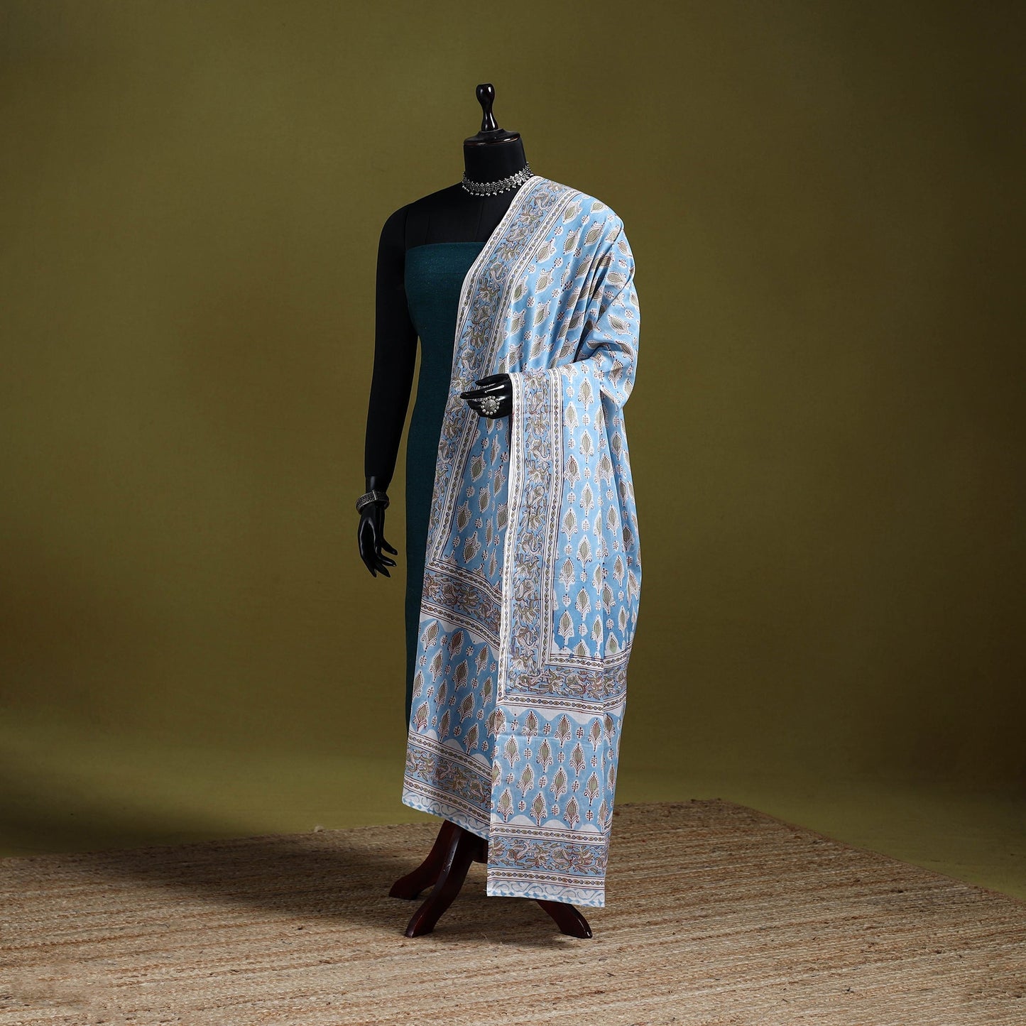 Cotton sanganeri floral dupatta 25 - handcrafted
