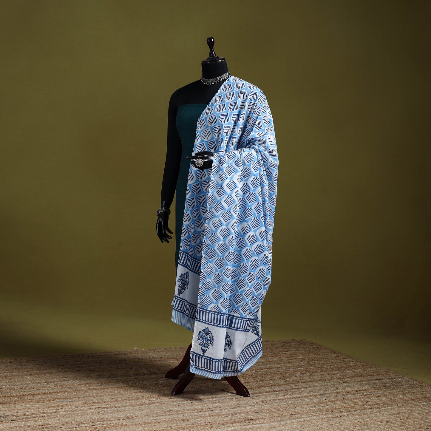 Cotton sanganeri floral dupatta 44 - handcrafted