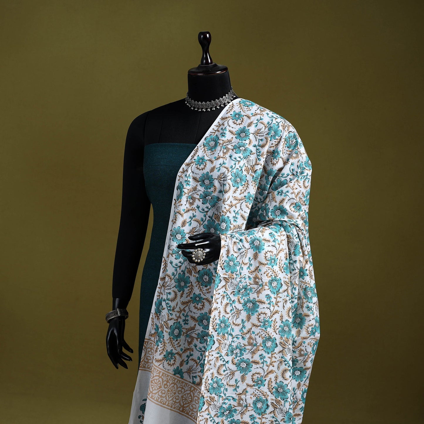 Cotton sanganeri floral dupatta 47 - handcrafted