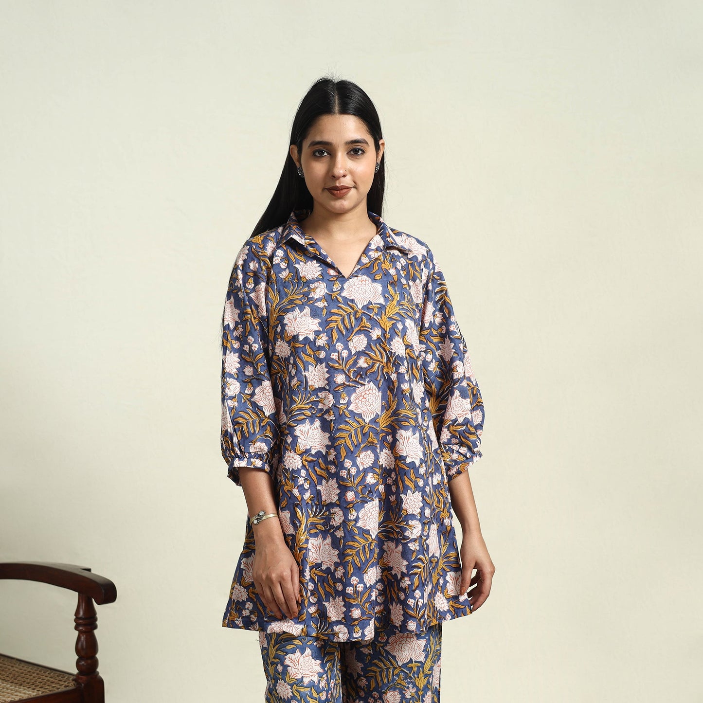 Buy Cotton Blue Sanganeri Block Print Night Suit Set Online