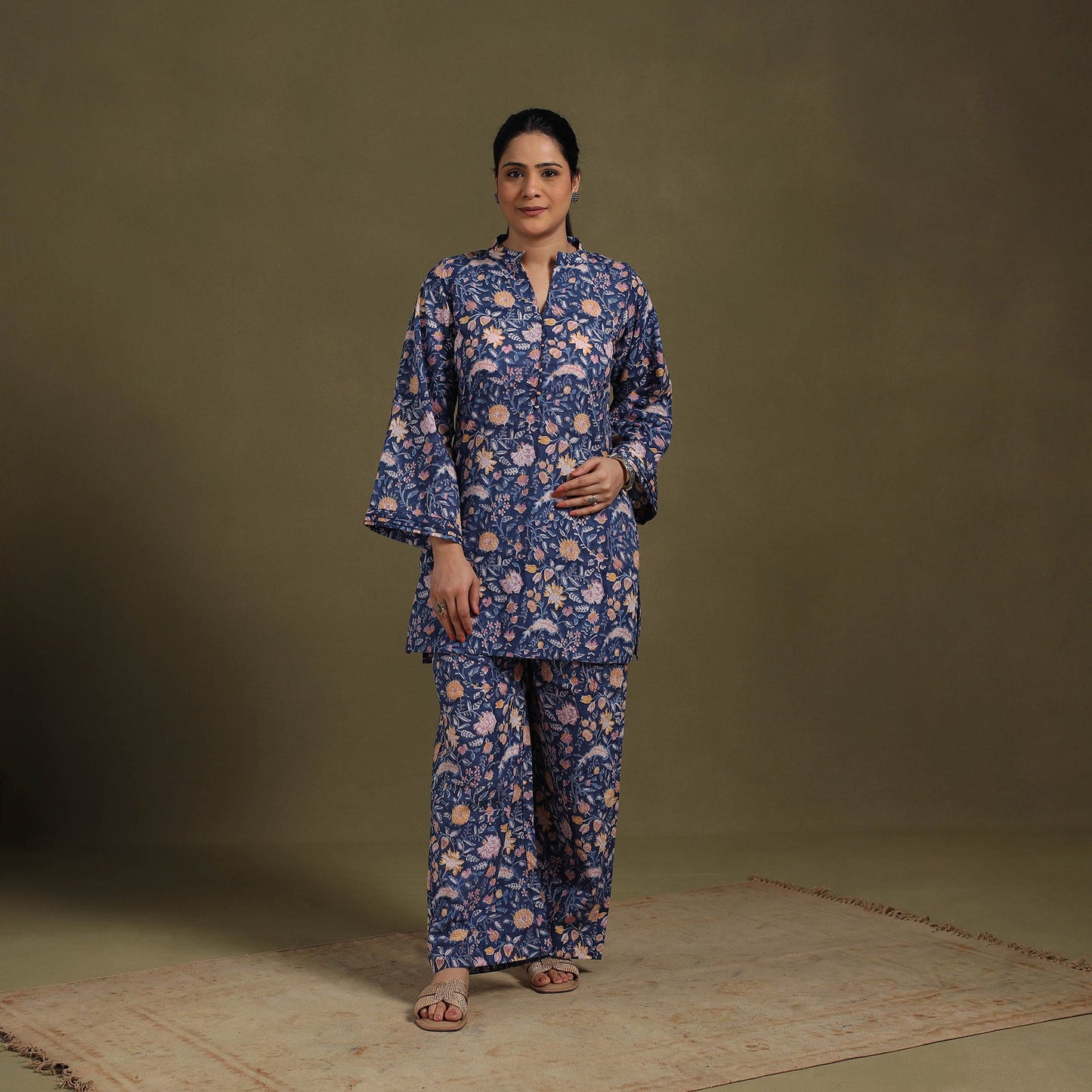 Blue Cotton Sanganeri Block Print Co-Ord Set