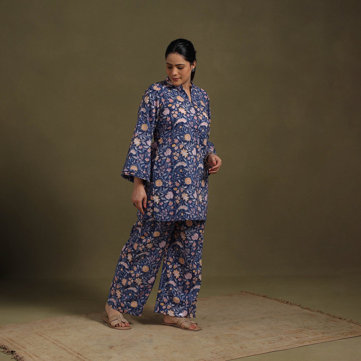 Blue Cotton Sanganeri Block Print Co-Ord Set
