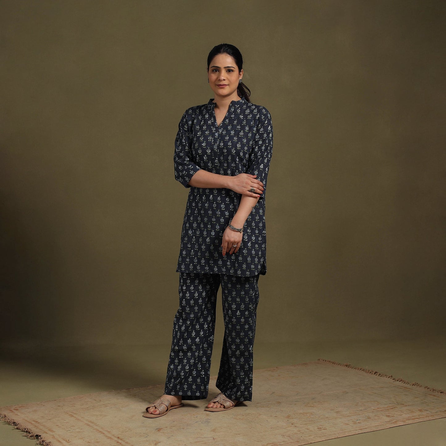 Blue Cotton Sanganeri Block Print Co-Ord Set