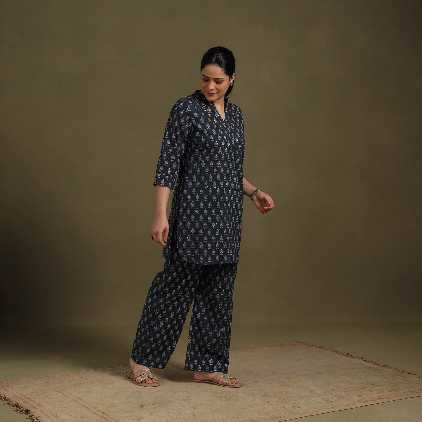 Blue Cotton Sanganeri Block Print Co-Ord Set