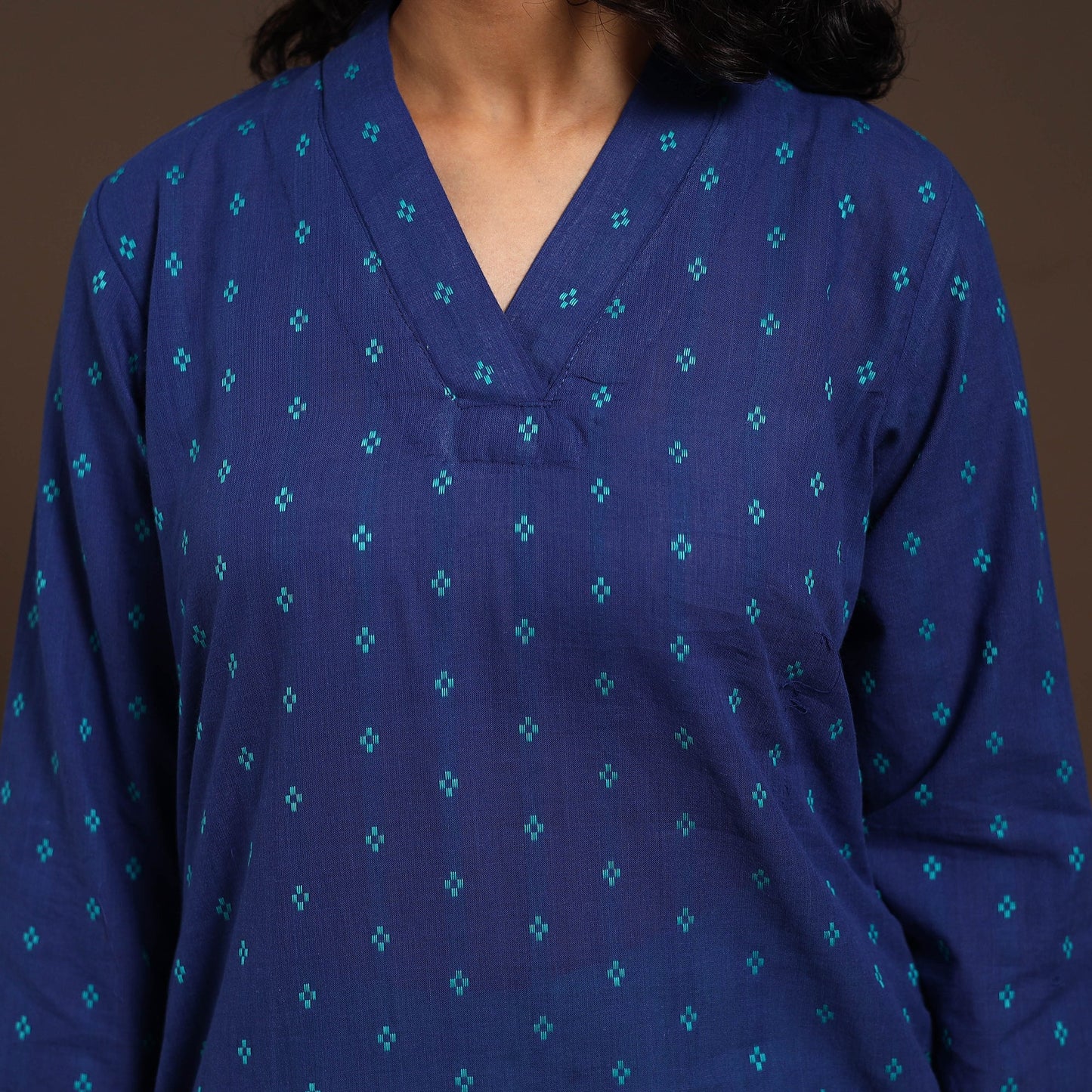 Blue - cotton straight jacquard kurta 15 - handcrafted