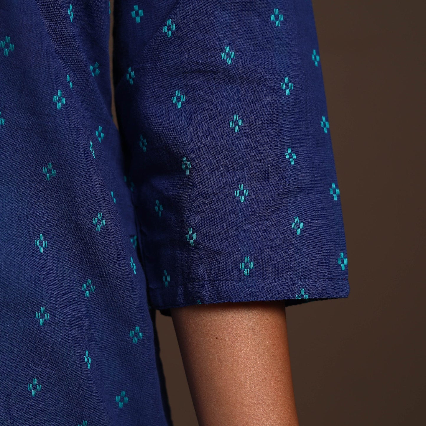 Blue - cotton straight jacquard kurta 15 - handcrafted