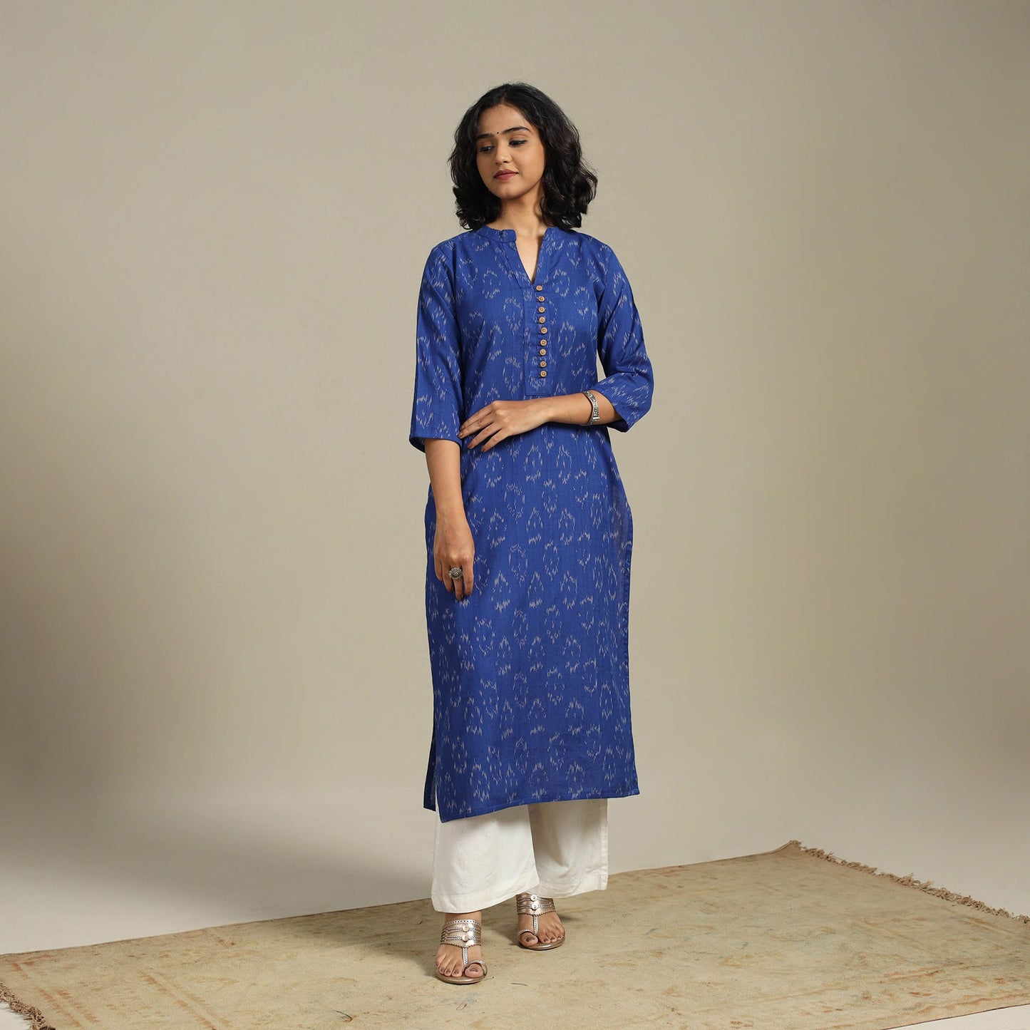 Blue Cotton Straight Pochampally Ikat Kurta