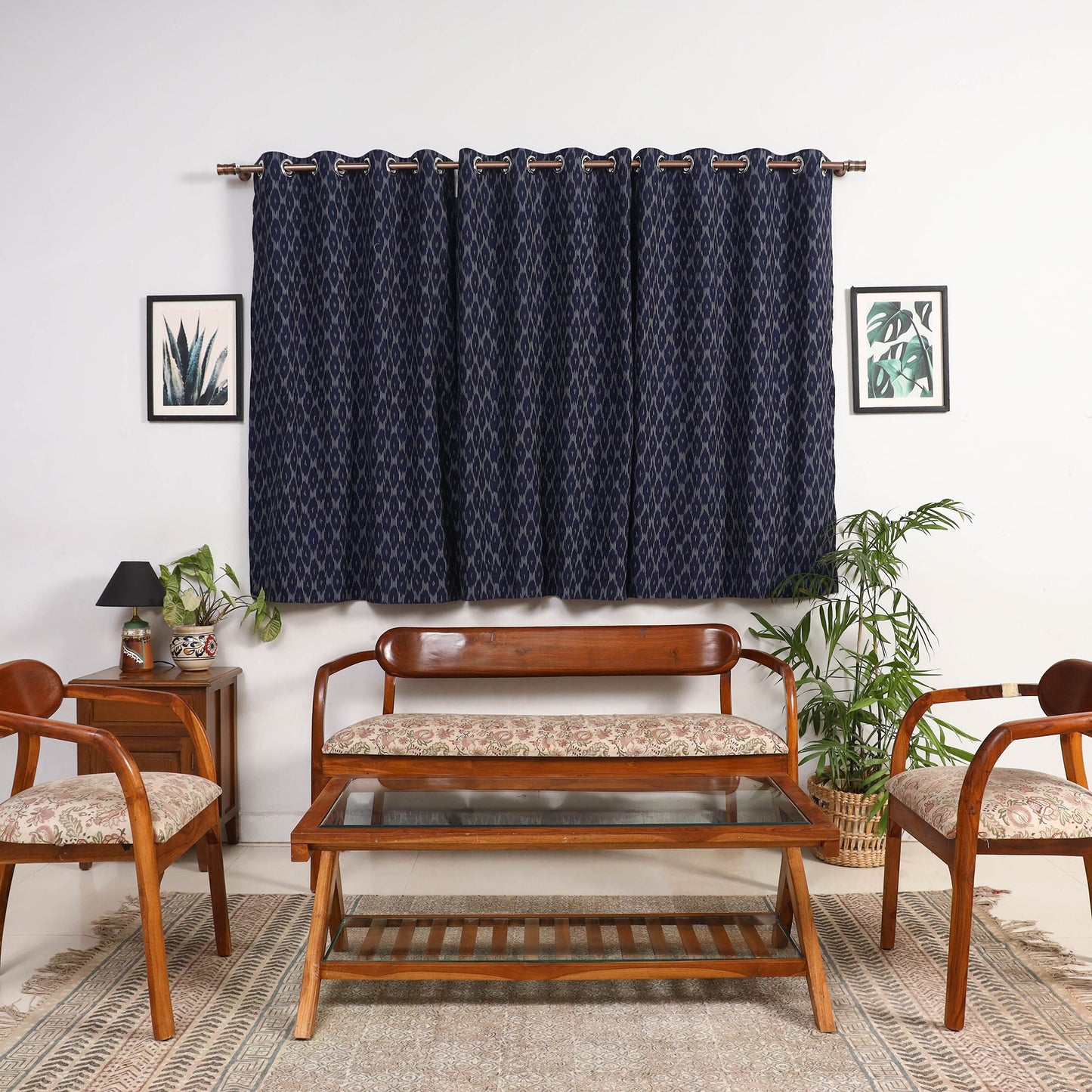 Blue - cotton window pochampally ikat curtain (5 x 3 feet)