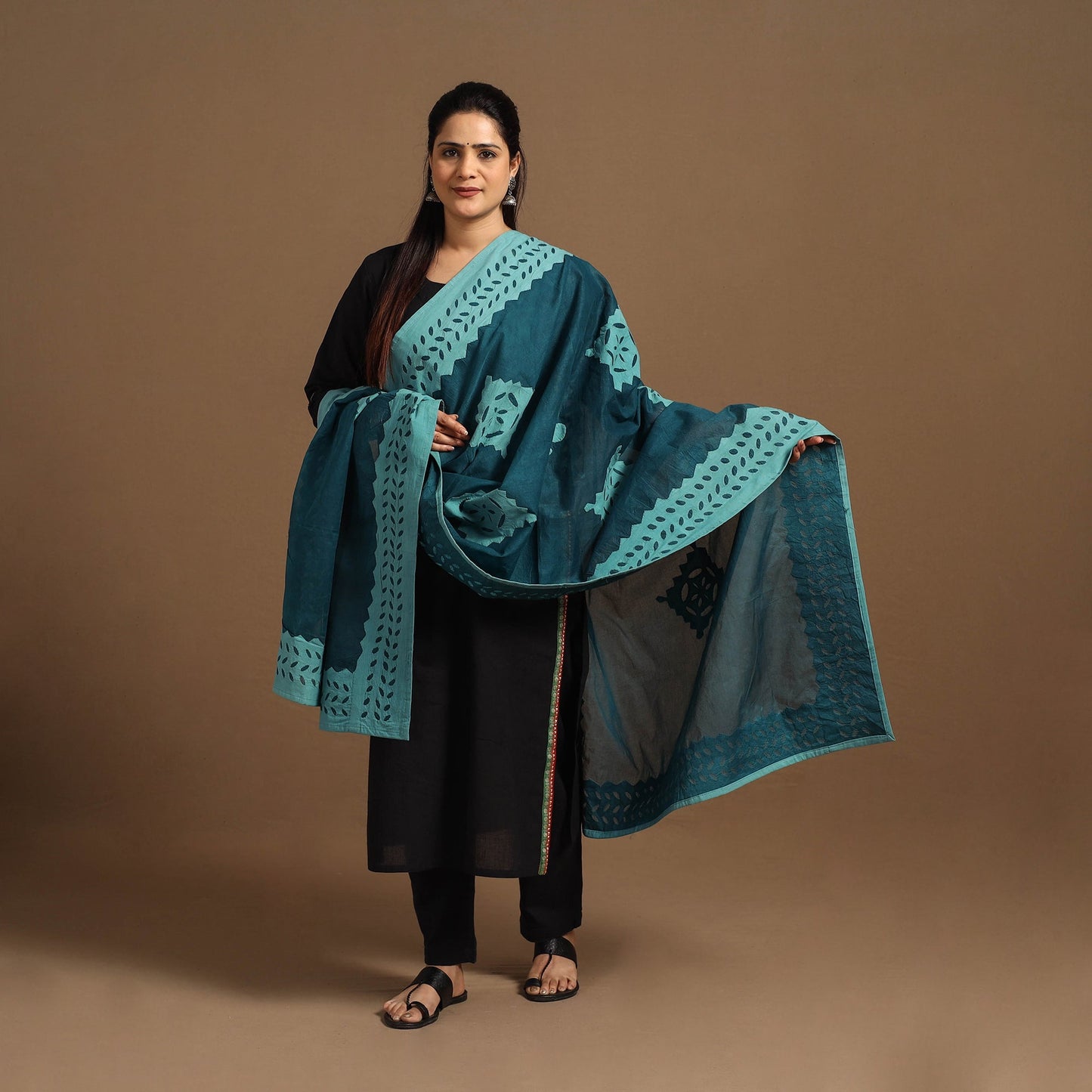 Buy Cutwork Cotton Blue Barmer Applique Dupatta