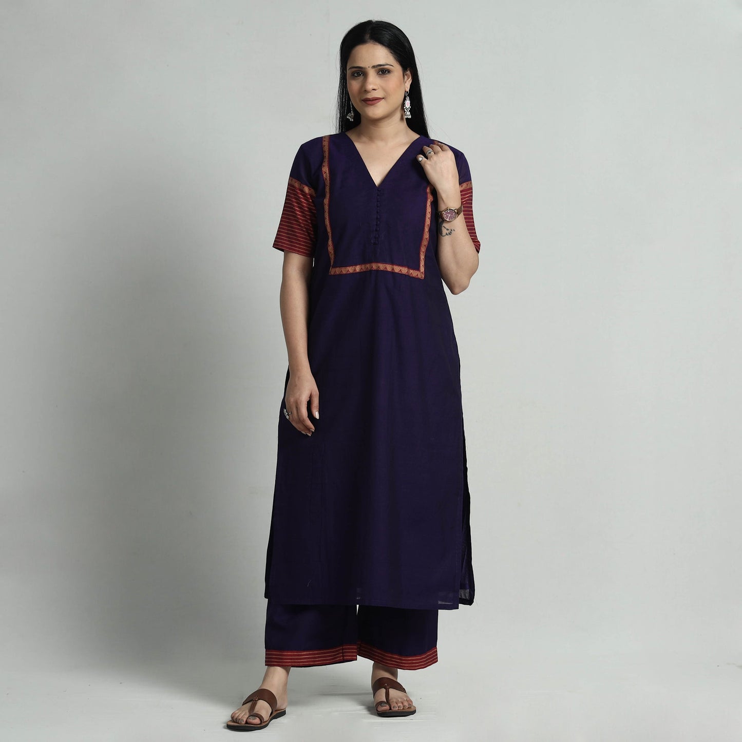 Blue - dark purple dharwad cotton kurta with palazzo &