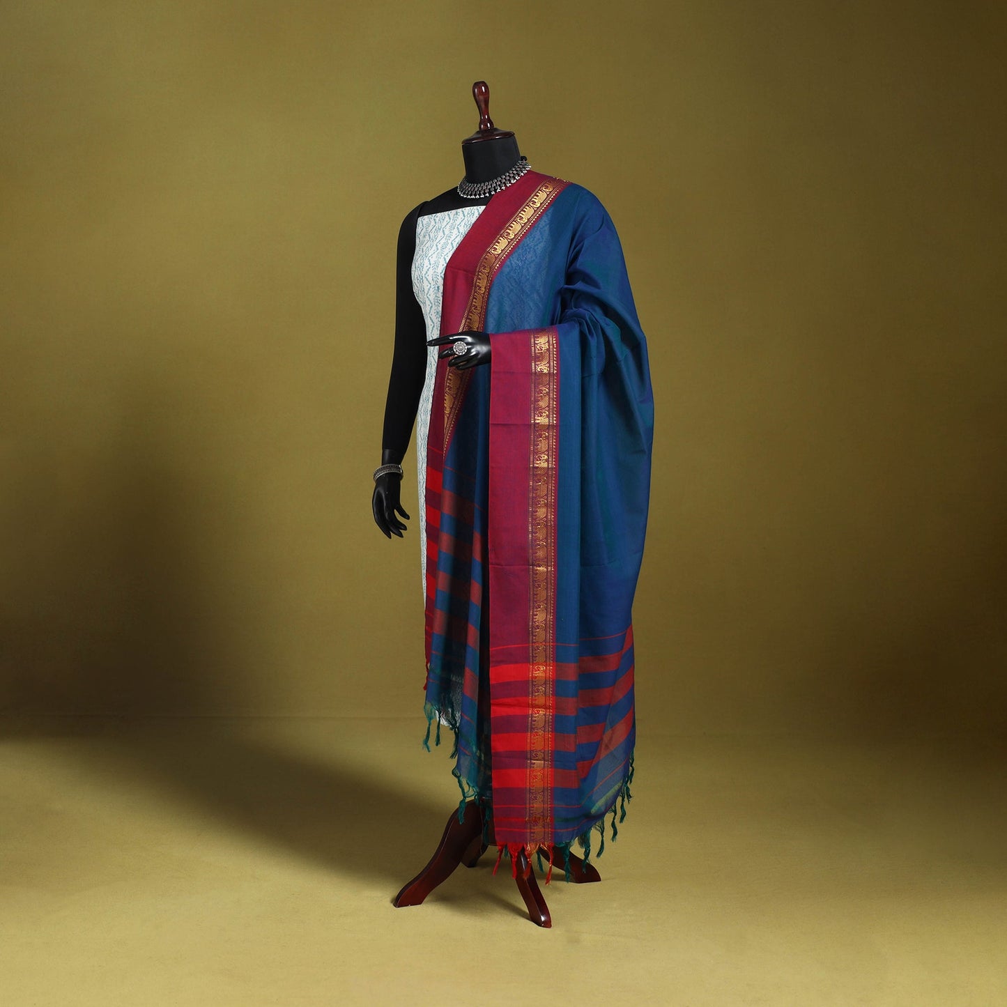 Blue - dharwad cotton dupatta with zari border 17