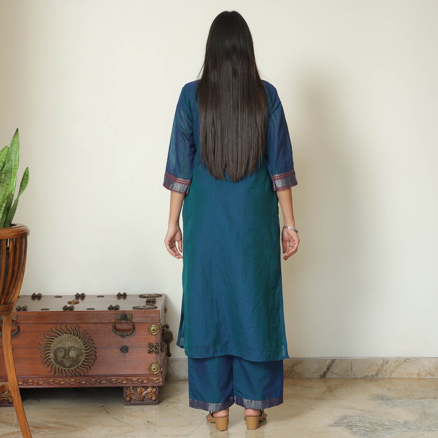 Blue - dharwad cotton kurta with palazzo & dupatta set 02