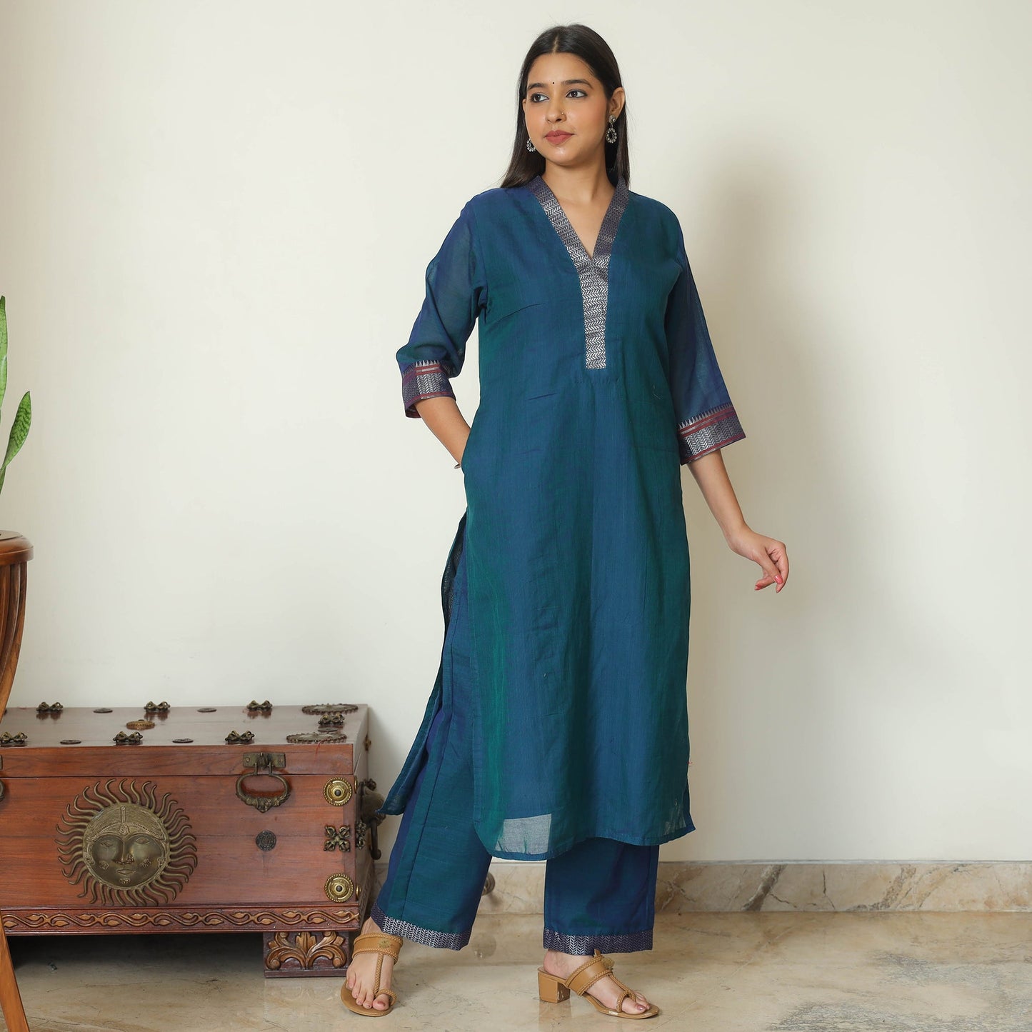 Blue - dharwad cotton kurta with palazzo & dupatta set 02