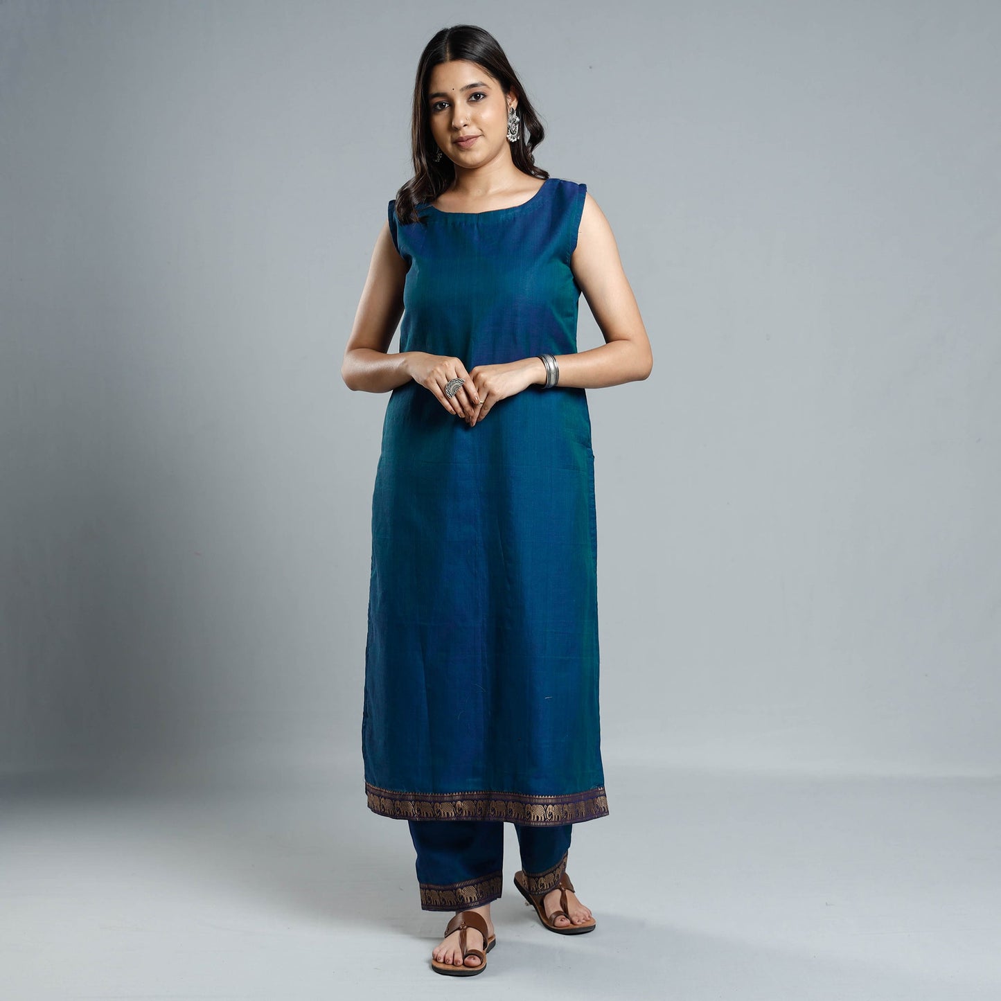 Blue dharwad cotton kurta with palazzo & dupatta set