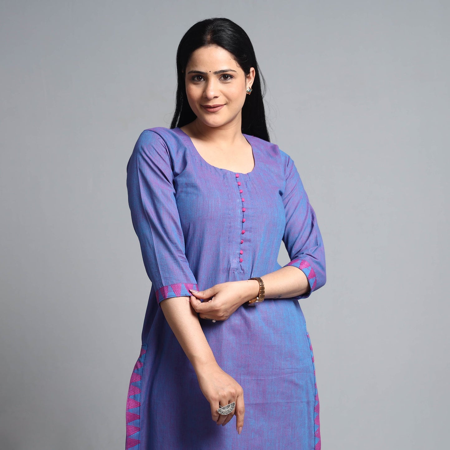 Blue Dharwad Cotton Long Kurta for Women