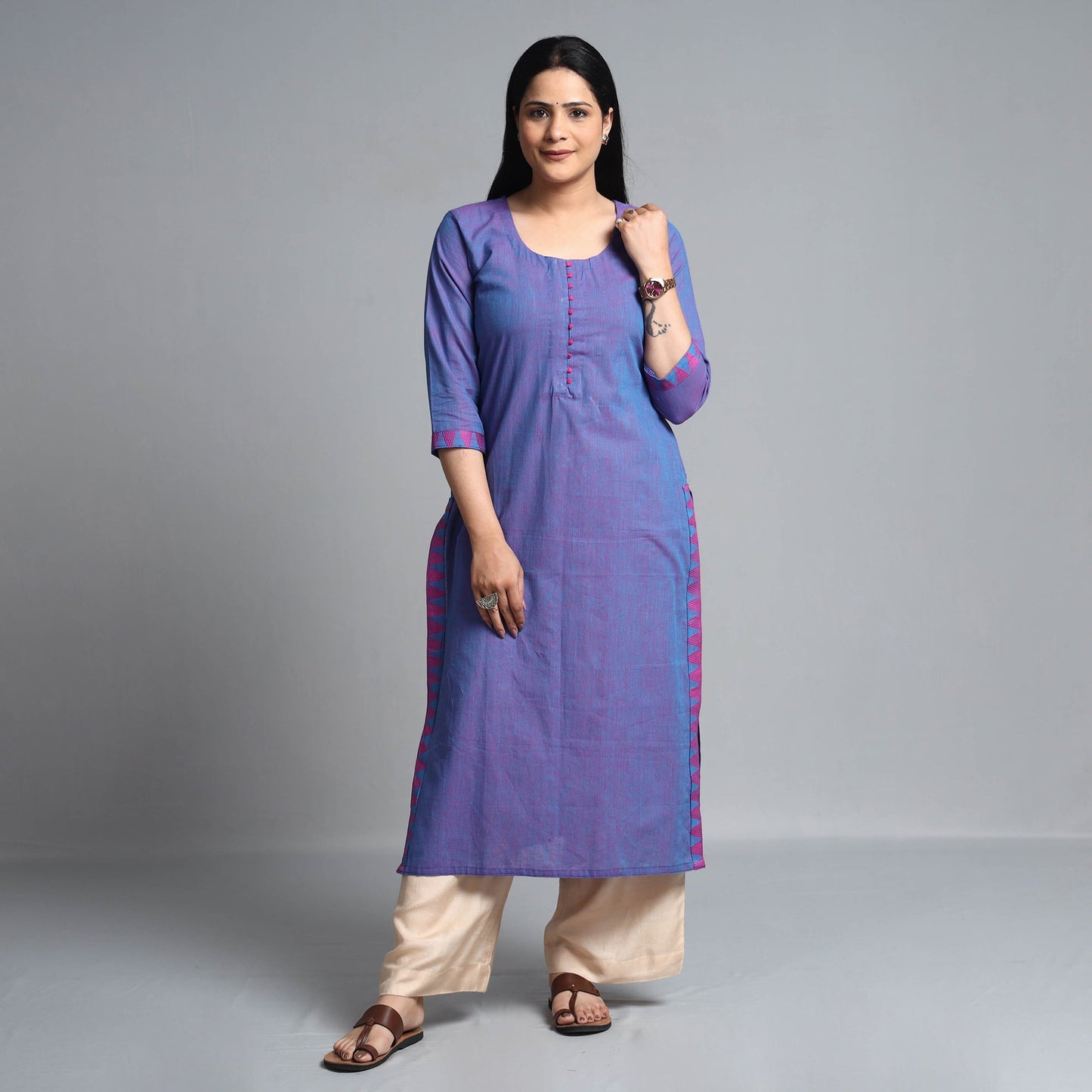 Blue Dharwad Cotton Long Kurta for Women