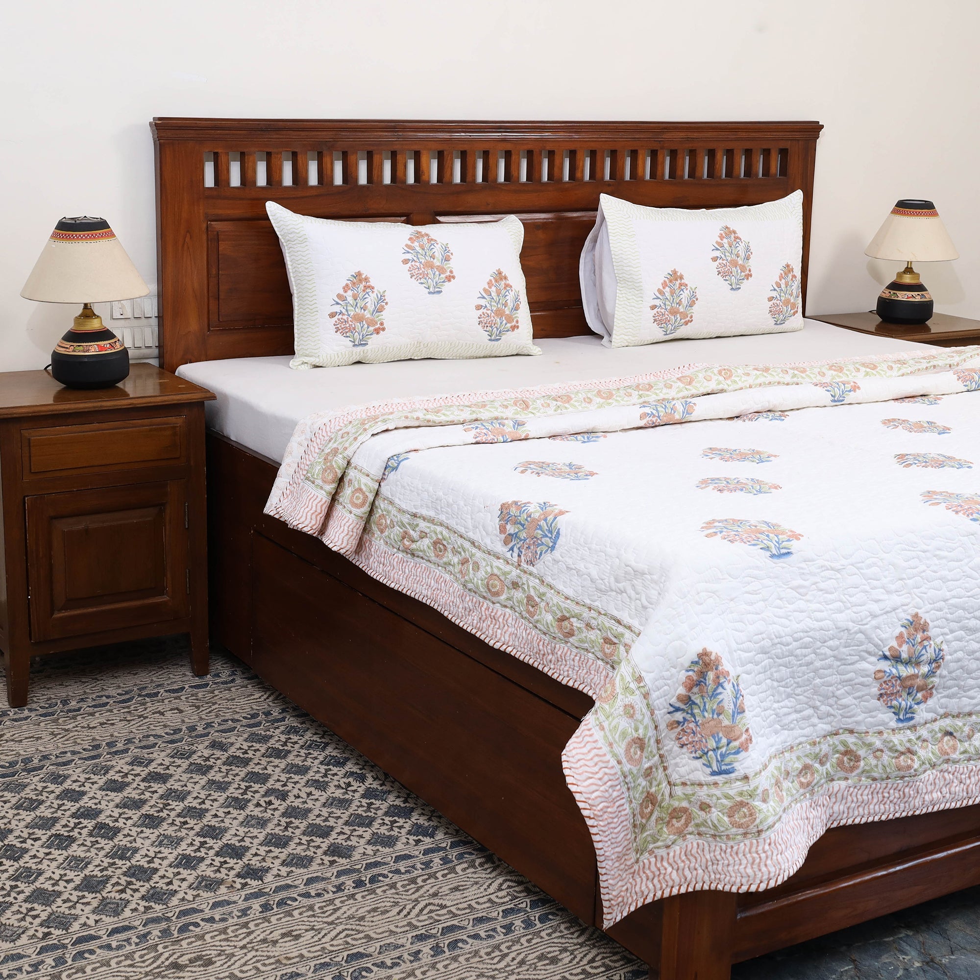 Multicolor - Set of 2 Sanganeri Block Print Cotton Frill Pillow Covers 07