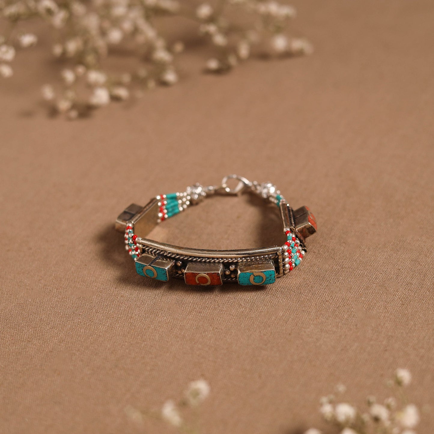 Blue - ethnic tribal tibetan metal bracelet from himalaya